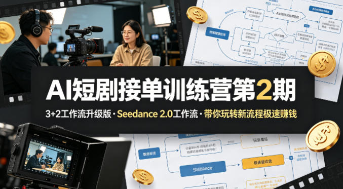AI短剧接单训练营第2期，3+2工作流升级版，Seedance 2.0工作流，带你玩转新流程极速賺钱-智点网