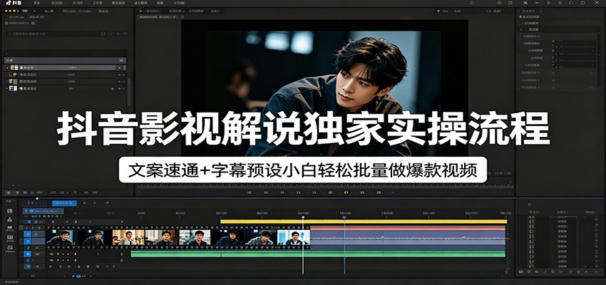 抖音影视解说独家实操流程，文案速通+字幕预设小白轻松批量做爆款视频-智点网