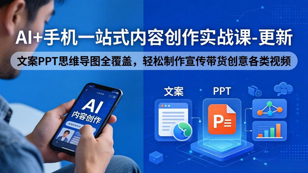 AI+手机一站式内容创作实战课-更新，文案PPT思维导图全覆盖，轻松制作宣传带货创意各类视频-智点网