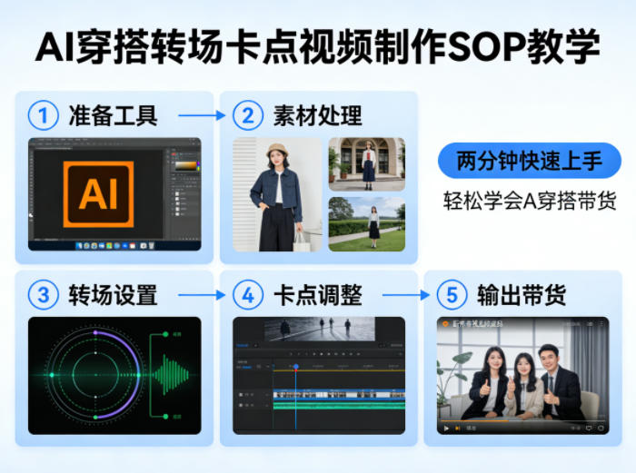 AI穿搭转场卡点视频制作SOP教学，两分钟快速上手，轻松学会AI穿搭带货-智点网