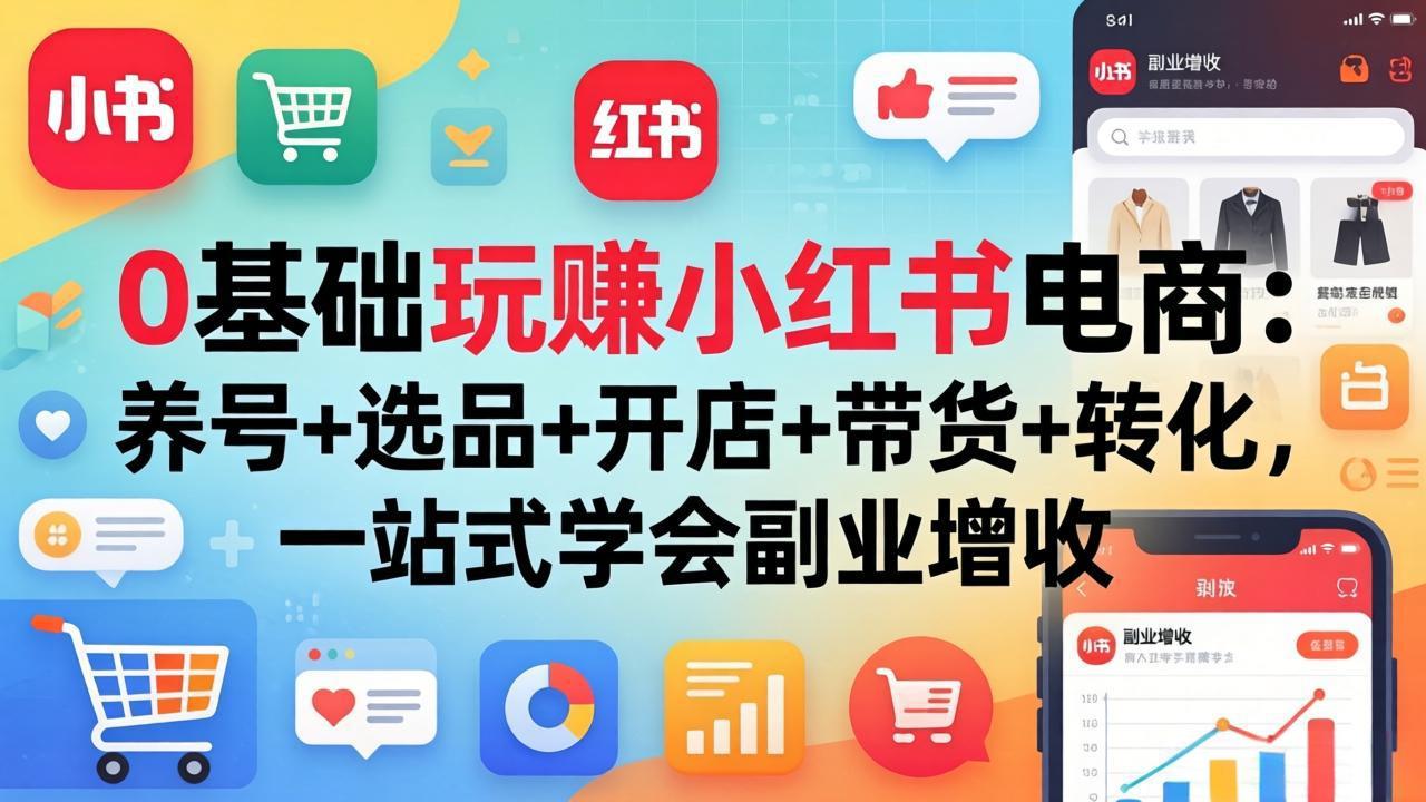 0基础玩赚小红书电商：养号+选品+开店+带货+转化，一站式学会副业增收-智点网