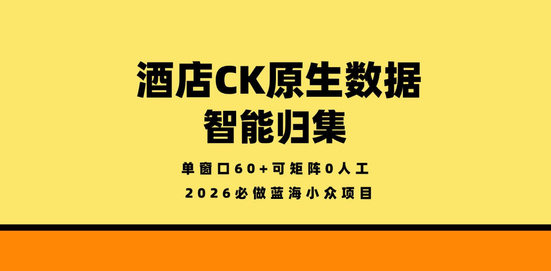 酒店CK原生数据智能归集，单窗口60+可矩阵0人工，2026必做蓝海小众项目【揭秘】-智点网