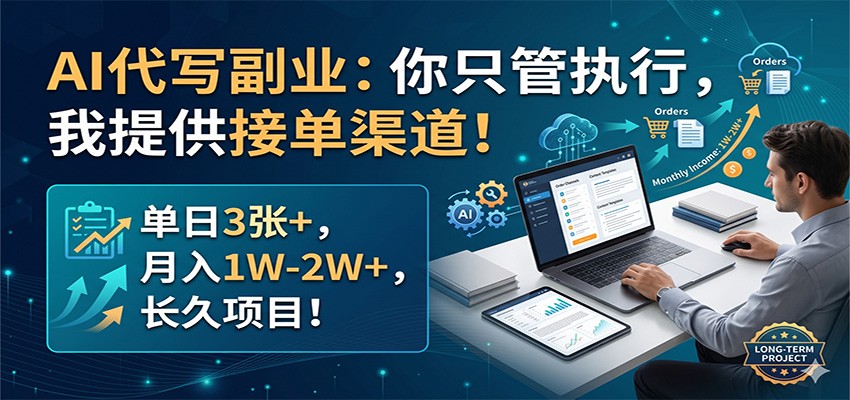 AI代写副业：你只管执行，我提供接单渠道！单日3张+，月入1W-2W+，长久项目-智点网