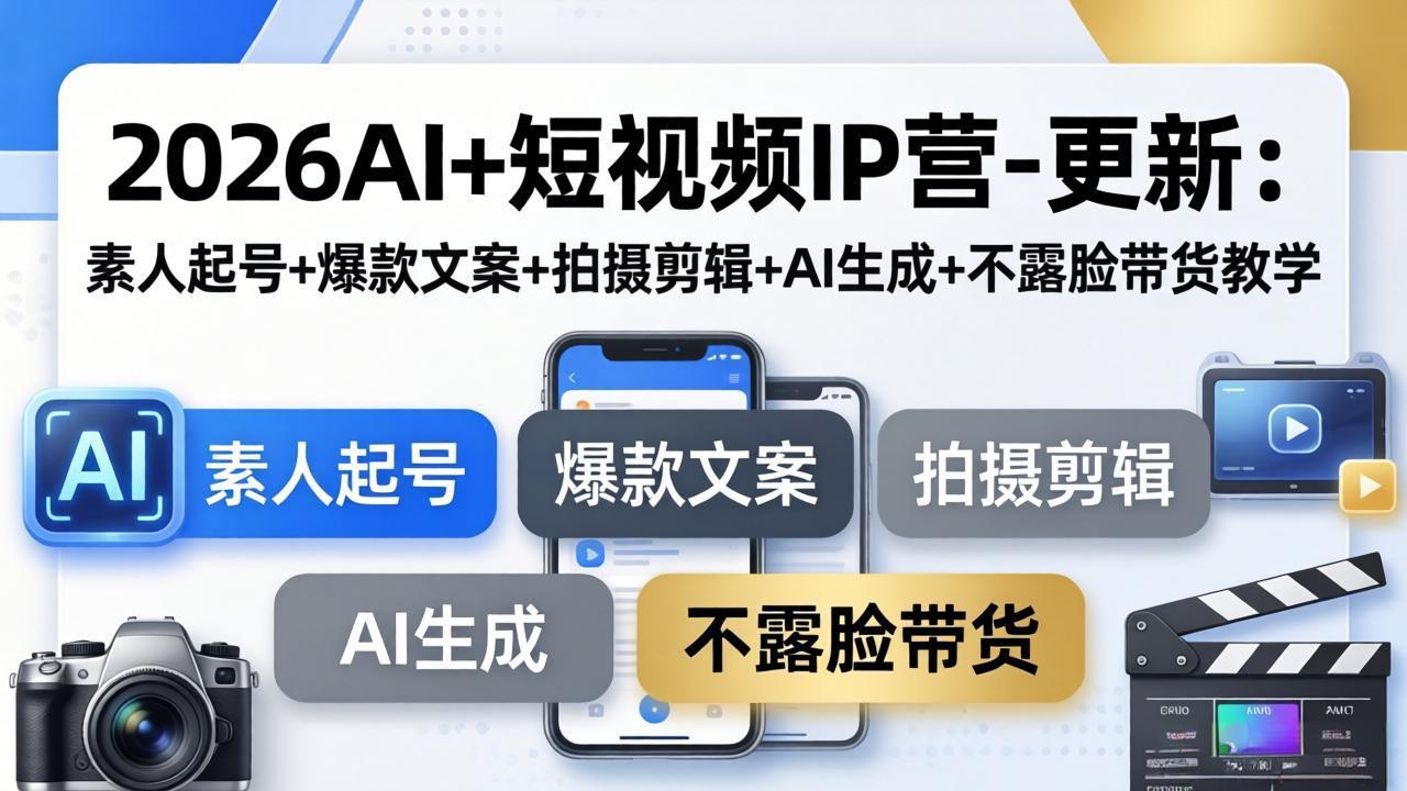 2026AI+短视频IP营-更新：素人起号+爆款文案+拍摄剪辑+AI生成+不露脸带货教学-智点网