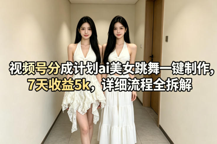 视频号分成计划ai美女跳舞一键制作，7天收益5k，详细流程全拆解-智点网