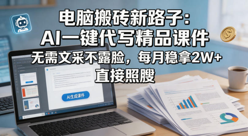 电脑搬砖新路子：AI一键代写精品课件，无需文采不露脸，每月稳拿2W+，直接照搬-智点网