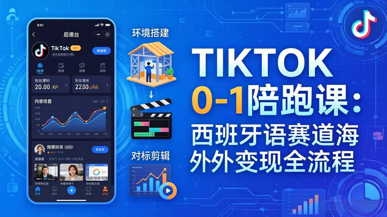 TIKTOK 0-1 陪跑课：从环境搭建到刷对标剪辑，西班牙语赛道海外变现全流程-智点网