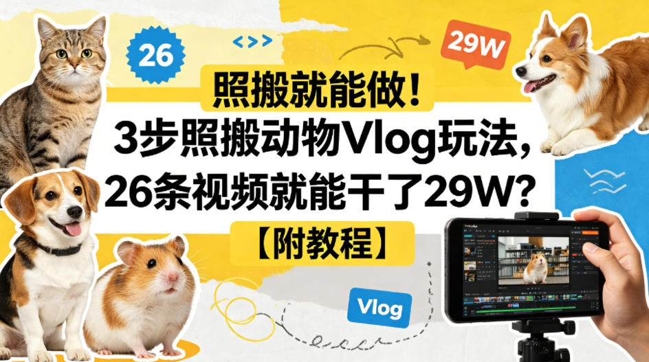 照搬就能做！3步照搬动物Vlog玩法，26条视频就能干了29W？【附教程】【赠coze一键生成工作流】-智点网