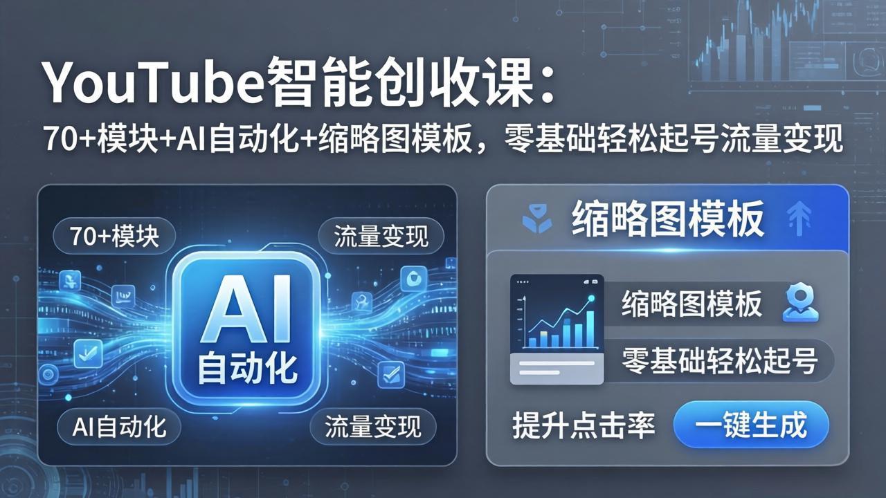 YouTube智能创收课：70+模块+AI自动化+缩略图模板，零基础轻松起号流量变现-智点网