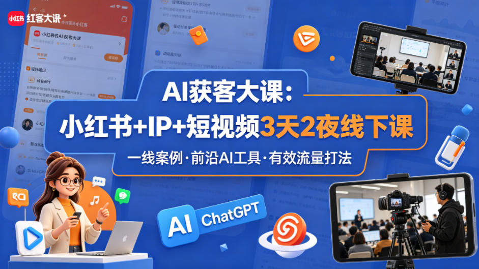 AI获客大课小红书+IP+短视频3天2夜线下课，用最真实的一线案例，最前沿的AI工具，最有效的流量打法-智点网