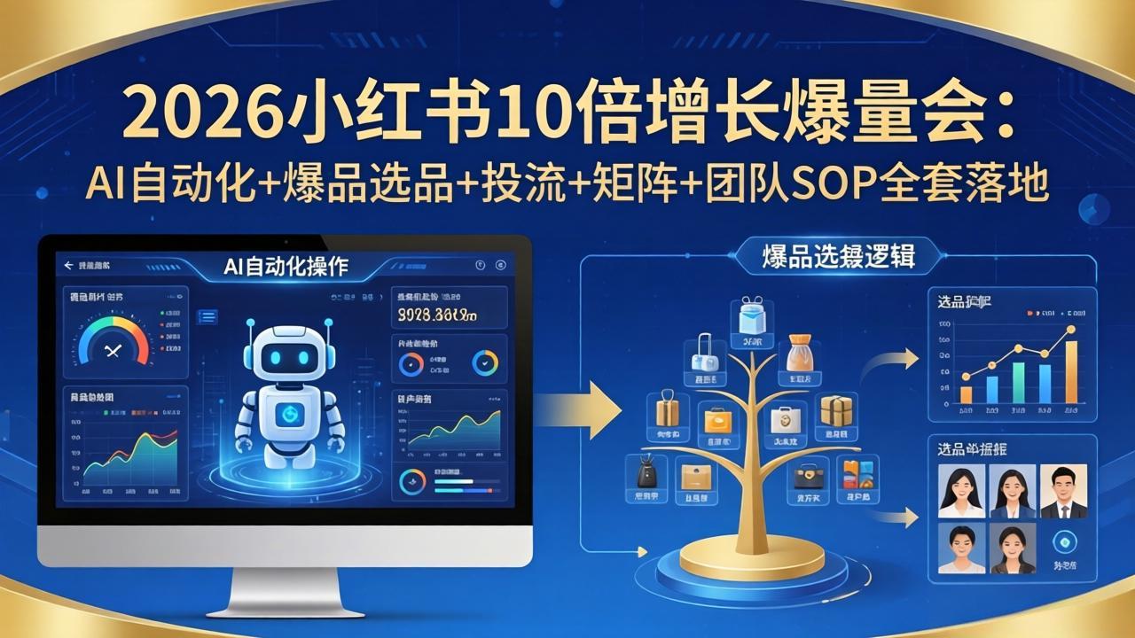 2026小红书10倍增长爆量会：AI自动化+爆品选品+投流+矩阵+团队SOP全套落地-智点网