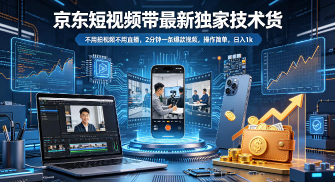 京东短视频带货最新独家技术，不用拍视频不用直播，2分钟一条爆款视频，操作简单，日入1k+【揭秘】-智点网