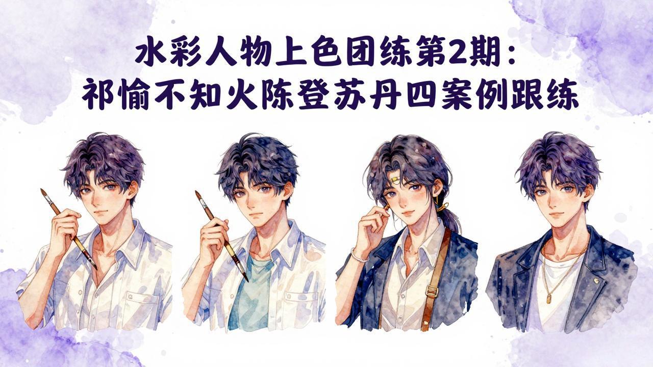 水彩人物上色团练第2期：祁煜不知火陈登苏丹四案例跟练，手把手提升绘画能力-智点网