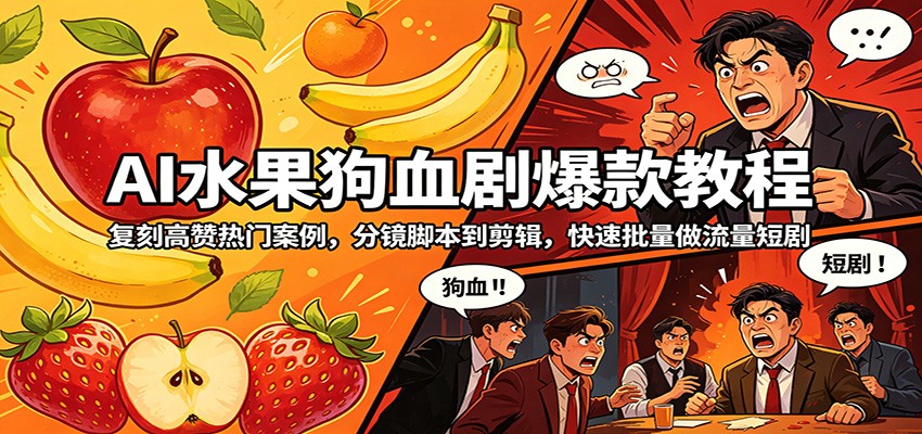 AI水果狗血剧爆款教程：复刻高赞热门案例，分镜脚本到剪辑，快速批量做流量短剧-智点网