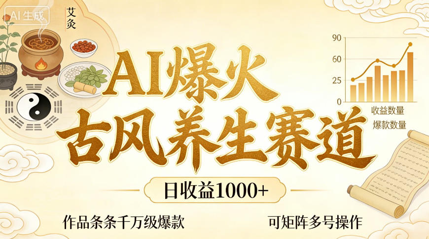 AI爆火古风养生赛道，日收益1k+单条作品点赞破万+，可矩阵多号操作【揭秘】-智点网
