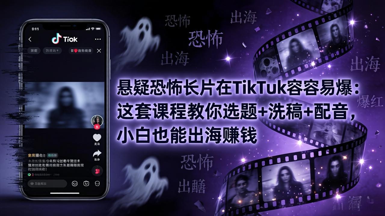 悬疑恐怖长片在TikTok最容易爆：这套课程教你选题+洗稿+配音，小白也能出海赚钱-智点网