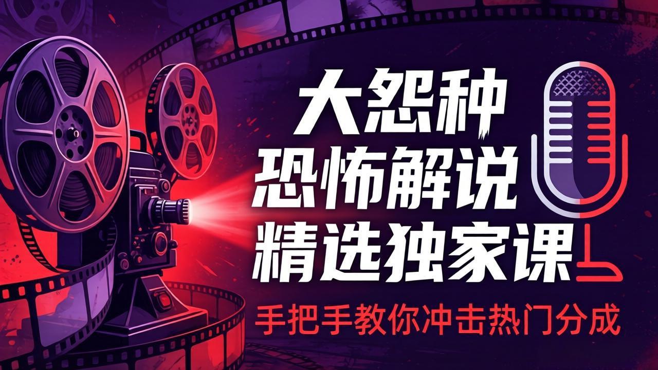 大怨种恐怖解说精选独家课：电影下载+文案配音+片头封面，手把手教你冲击热门分成-智点网