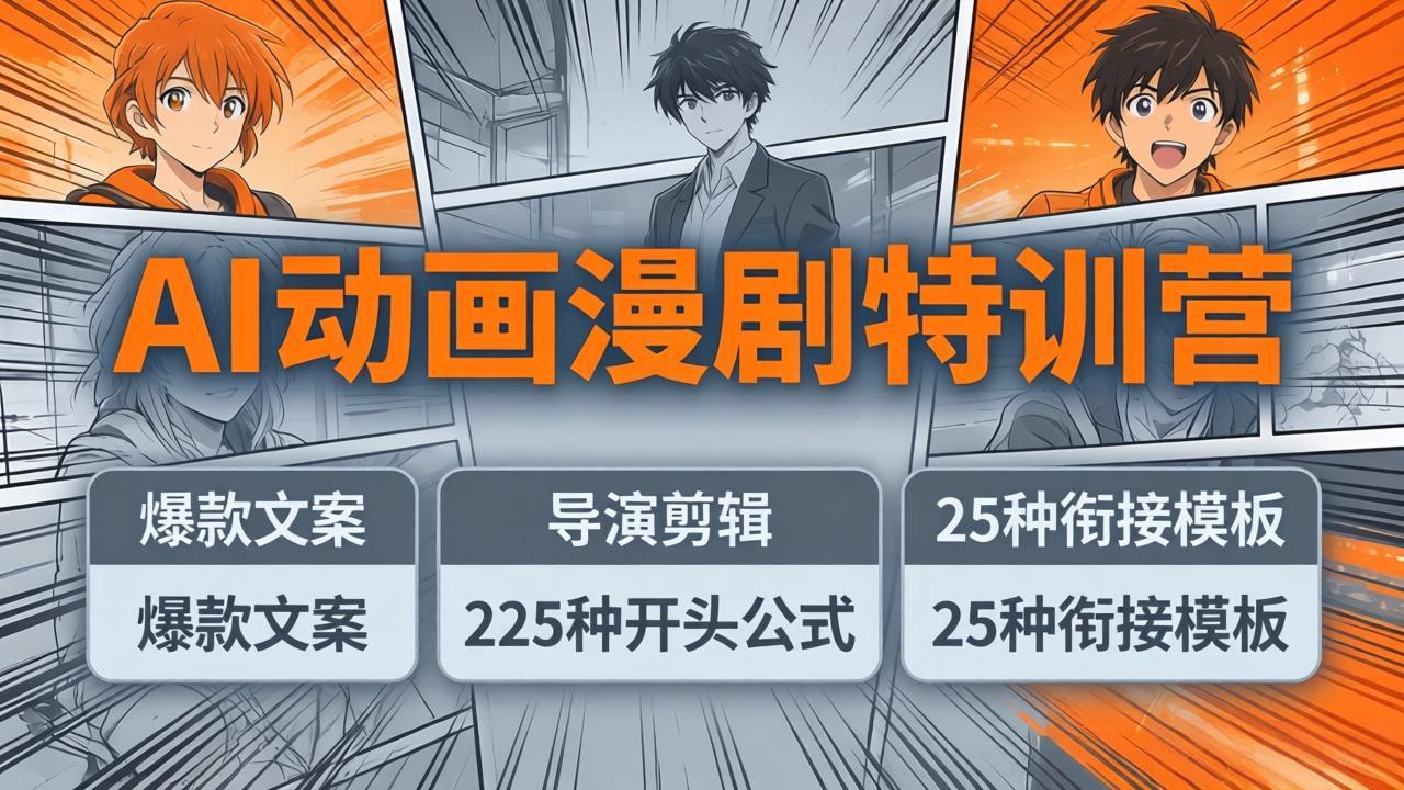 AI动画漫剧特训营：爆款文案+导演剪辑：225种开头公式+25种衔接模板，两小时剪电影级大片-智点网