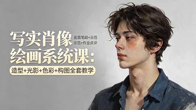 写实肖像绘画系统课：造型+光影+色彩+构图全套教学，配套笔刷+示范+作业点评-智点网