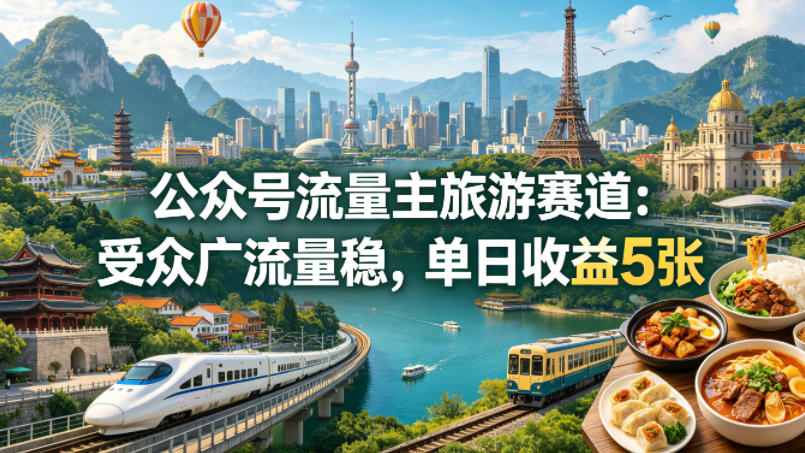 公众号流量主之旅游赛道，受众广+流量稳，平均单日收益5张+-智点网