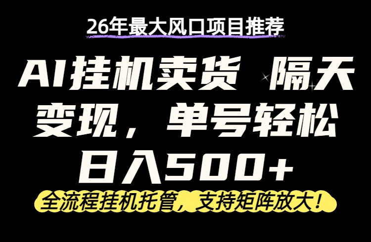 26年最新AI挂机卖货，隔天出收益，单账号轻松日入500+-智点网