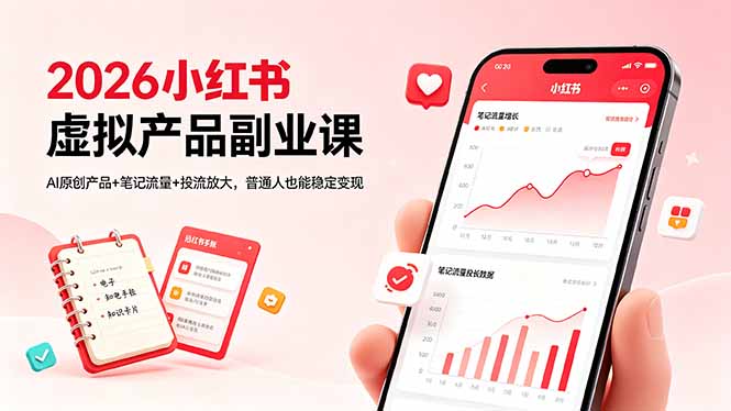 2026小红书虚拟产品副业课，AI原创产品+笔记流量+投流放大，普通人也能稳定变现-智点网