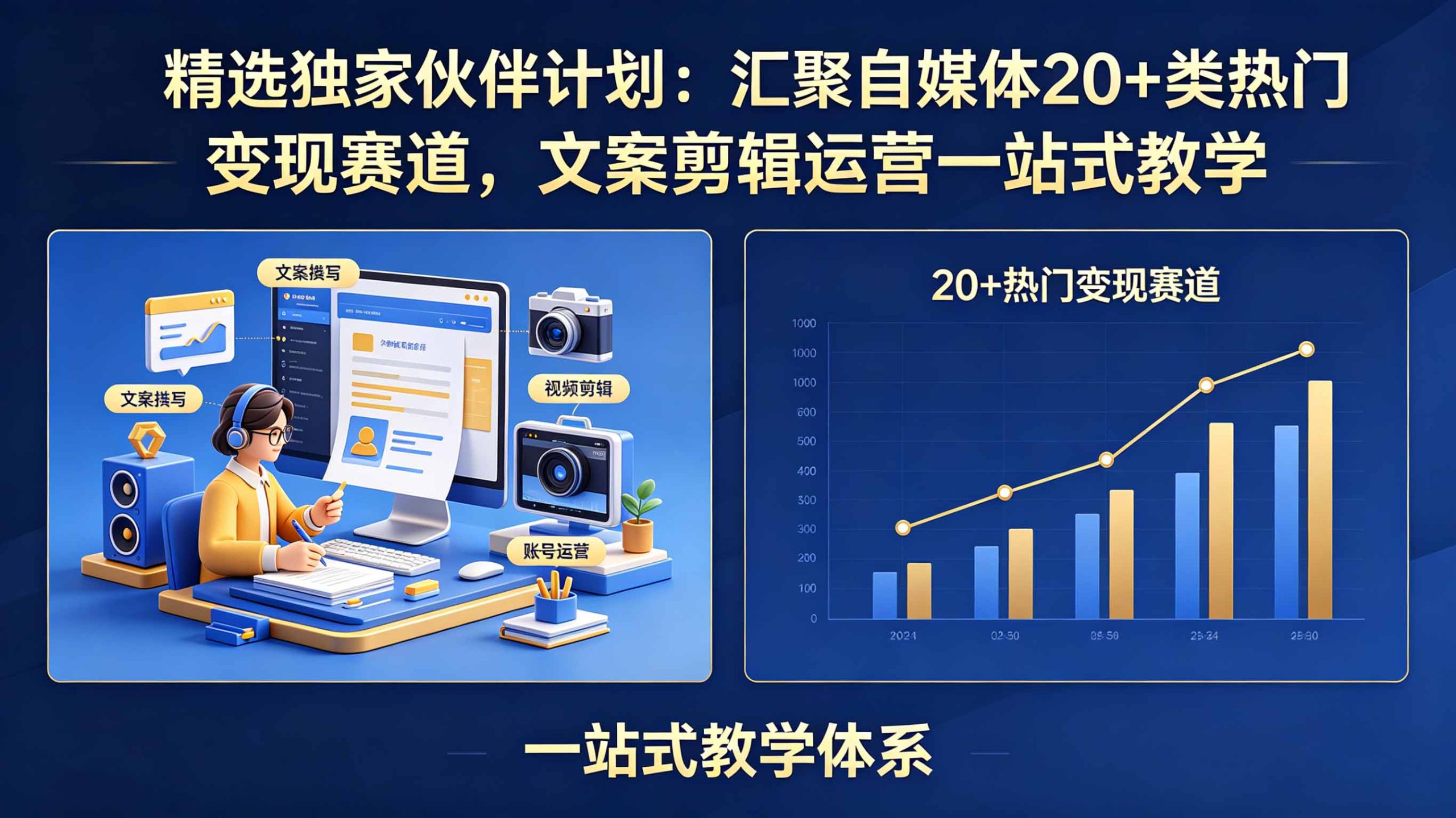 精选独家伙伴计划：汇聚自媒体20+类热门变现赛道，文案剪辑运营一站式教学-智点网