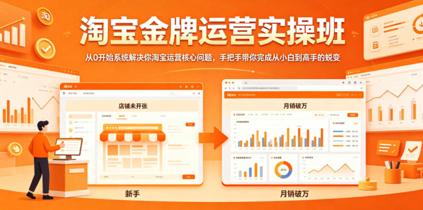 淘宝金牌运营实操班，从0开始系统解决你淘宝运营核心问题，手把手带你完成从小白到高手的蜕变-智点网