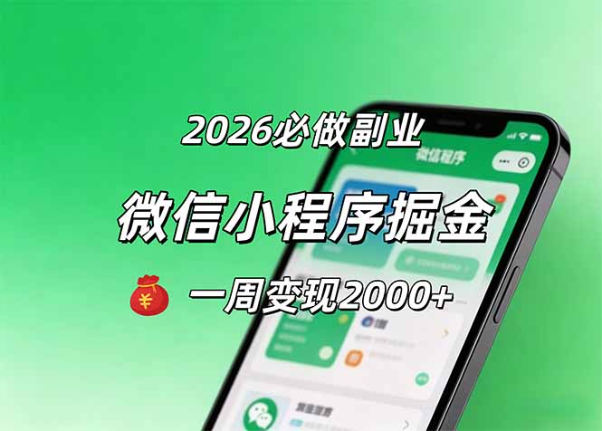 2026微信小程序掘金，简单好上手，一周变现2000+-智点网