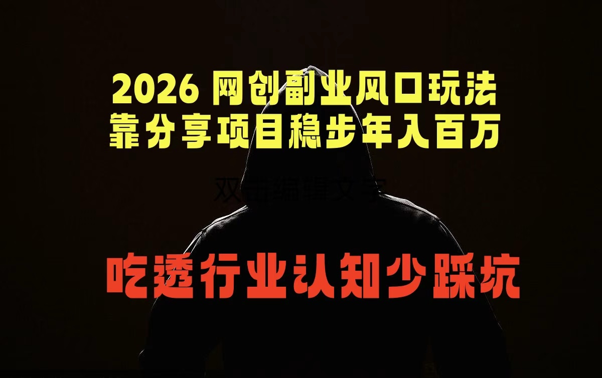 2026 网创副业风口玩法，靠分享项目稳步年入百万，吃透行业认知少踩坑-智点网