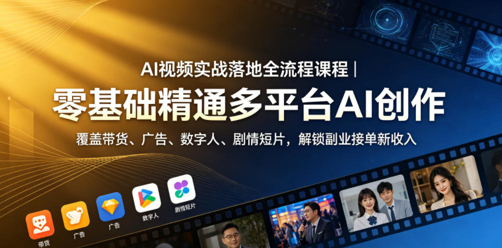AI视频实战落地全流程课程｜零基础精通多平台AI创作，覆盖带货、广告、数字人、剧情短片，解锁副业接单新收入-智点网