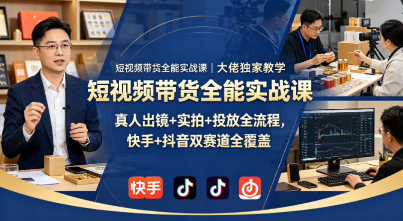 短视频带货全能实战课｜大佬独家教学，真人出镜+实拍+投放全流程，快手+抖音双赛道全覆盖-智点网