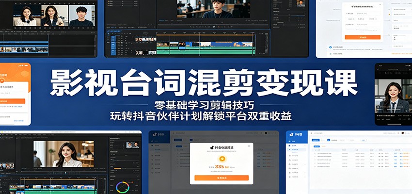 影视台词混剪变现课：零基础学习剪辑技巧，玩转抖音伙伴计划解锁平台双重收益-智点网