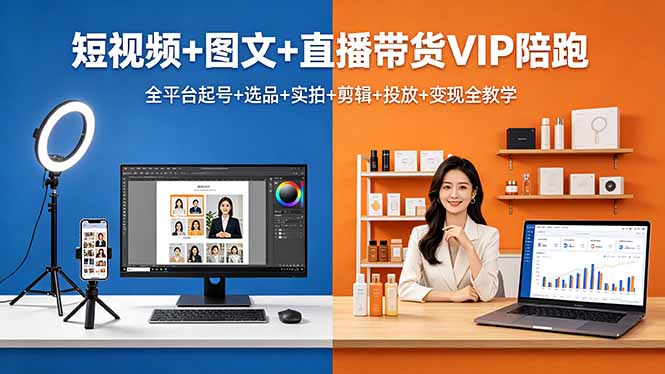 短视频+图文+直播带货VIP陪跑，全平台起号+选品+实拍+剪辑+投放+变现全教学-智点网