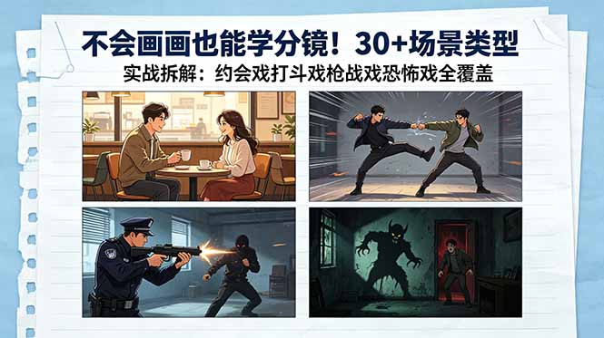 不会画画也能学分镜！30+场景类型实战拆解：约会戏打斗戏枪战戏恐怖戏全覆盖-智点网