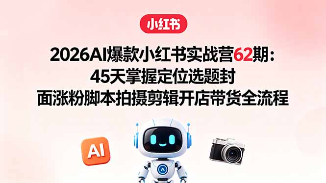 2026AI爆款小红书实战营62期：45天掌握定位选题封面涨粉脚本拍摄剪辑开店带货全流程-智点网