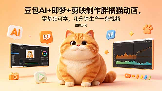 豆包AI+即梦+剪映制作胖橘猫动画，零基础可学，几分钟生产一条视频，附提示词-智点网