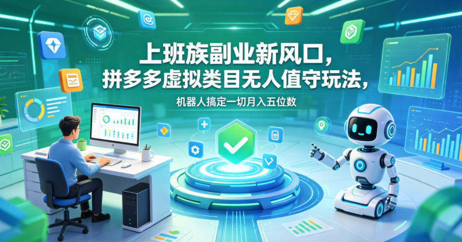 上班族副业新风口，拼多多虚拟类目无人值守玩法，机器人搞定一切月入五位数【揭秘】-智点网