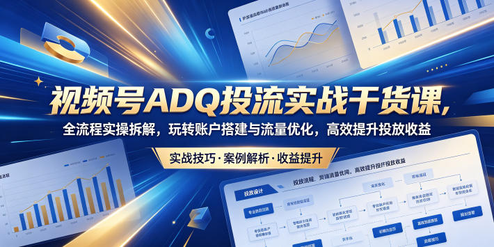 视频号ADQ投流实战干货课，全流程实操拆解，玩转账户搭建与流量优化，高效提升投放收益-智点网