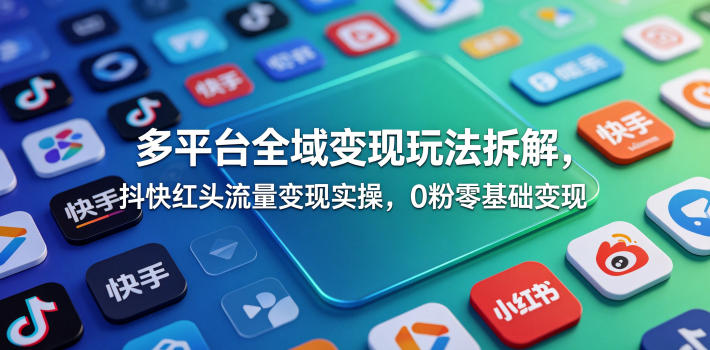 多平台全域变现玩法拆解，抖快红头流量变现实操，0粉零基础变现-智点网