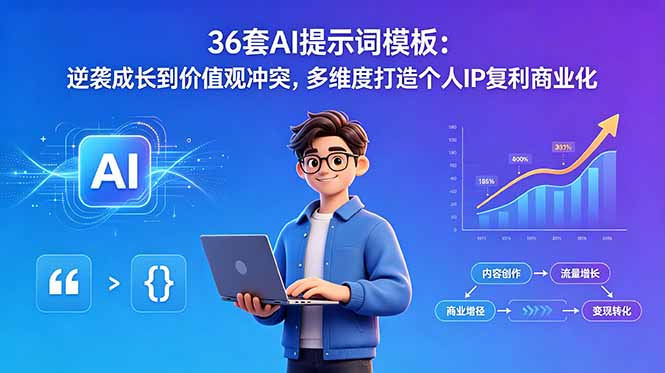 36套AI提示词模板：逆袭成长到价值观冲突，多维度打造个人IP复利商业化-智点网