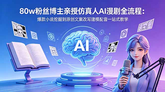80w粉丝博主亲授仿真人AI漫剧全流程：爆款小说挖掘到原创文案改写建模配音一站式教学-智点网