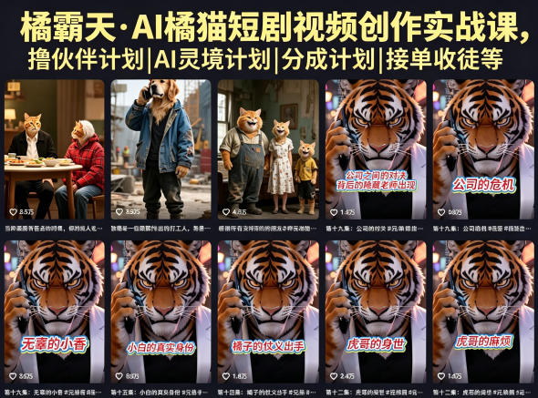 橘霸天·AI橘猫短剧视频创作实战课，撸伙伴计划|AI灵境计划|分成计划|接单收徒等-智点网