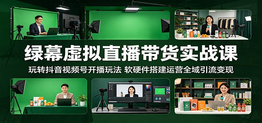 绿幕虚拟直播带货实战课：玩转抖音视频号开播玩法，软硬件搭建运营全域引流变现-智点网