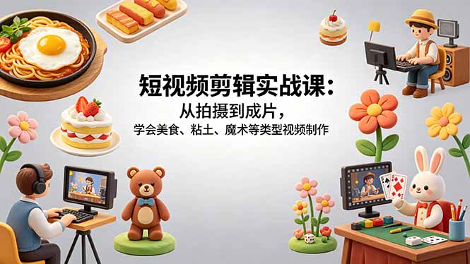 短视频剪辑实战课：从拍摄到成片，学会美食、粘土、魔术等类型视频制作-智点网