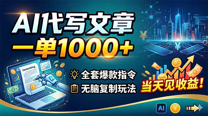 AI代写文章，一单1000+，全套爆款指令+无脑复制玩法，当天见收益！-智点网