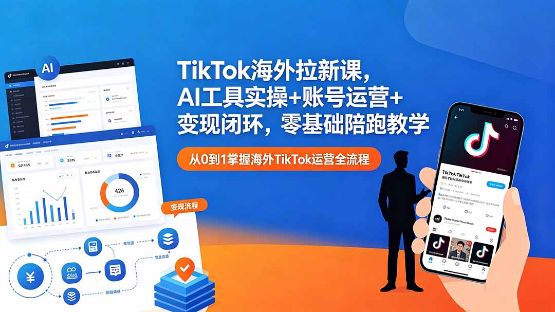 TikTok海外拉新课，AI工具实操+账号运营+变现闭环，零基础陪跑教学-智点网