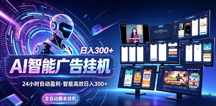 AI智能广告挂G项目，无需人工，单机稳定日入200+，可矩阵放大，24小时不间断刷广告賺收益【揭秘】-智点网