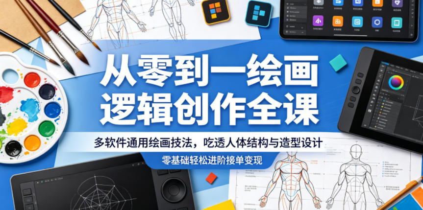 从零到一绘画逻辑创作全课，多软件通用绘画技法，吃透人体结构与造型设计，零基础轻松进阶接单变现-智点网