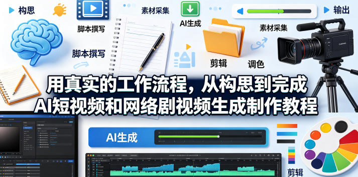 用真实的工作流程，从构思到完成AI短视频和网络剧视频生成制作教程-中英字幕-智点网